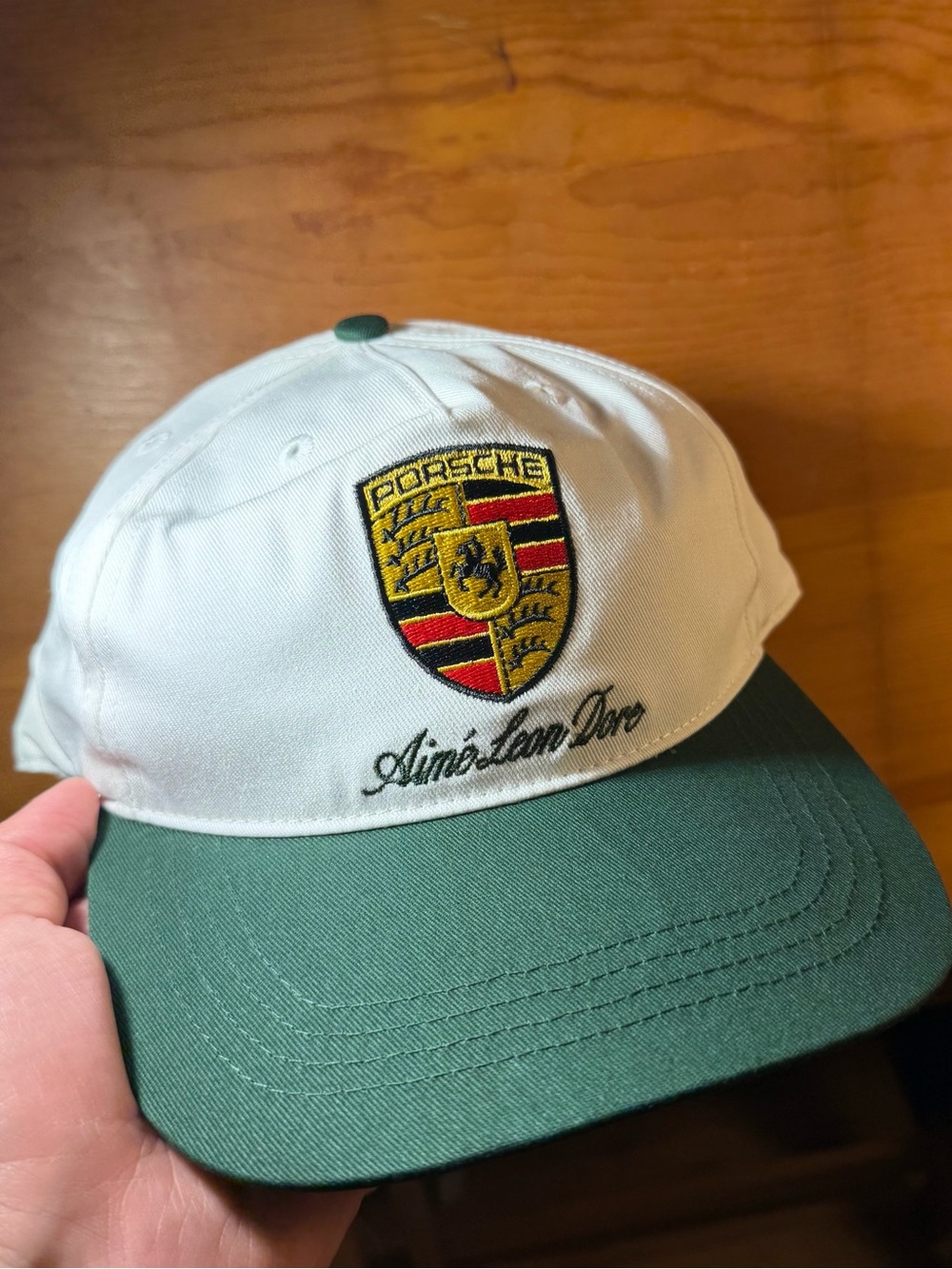 Aime Leon Dore White and Green Embroidered Crest Baseball Cap